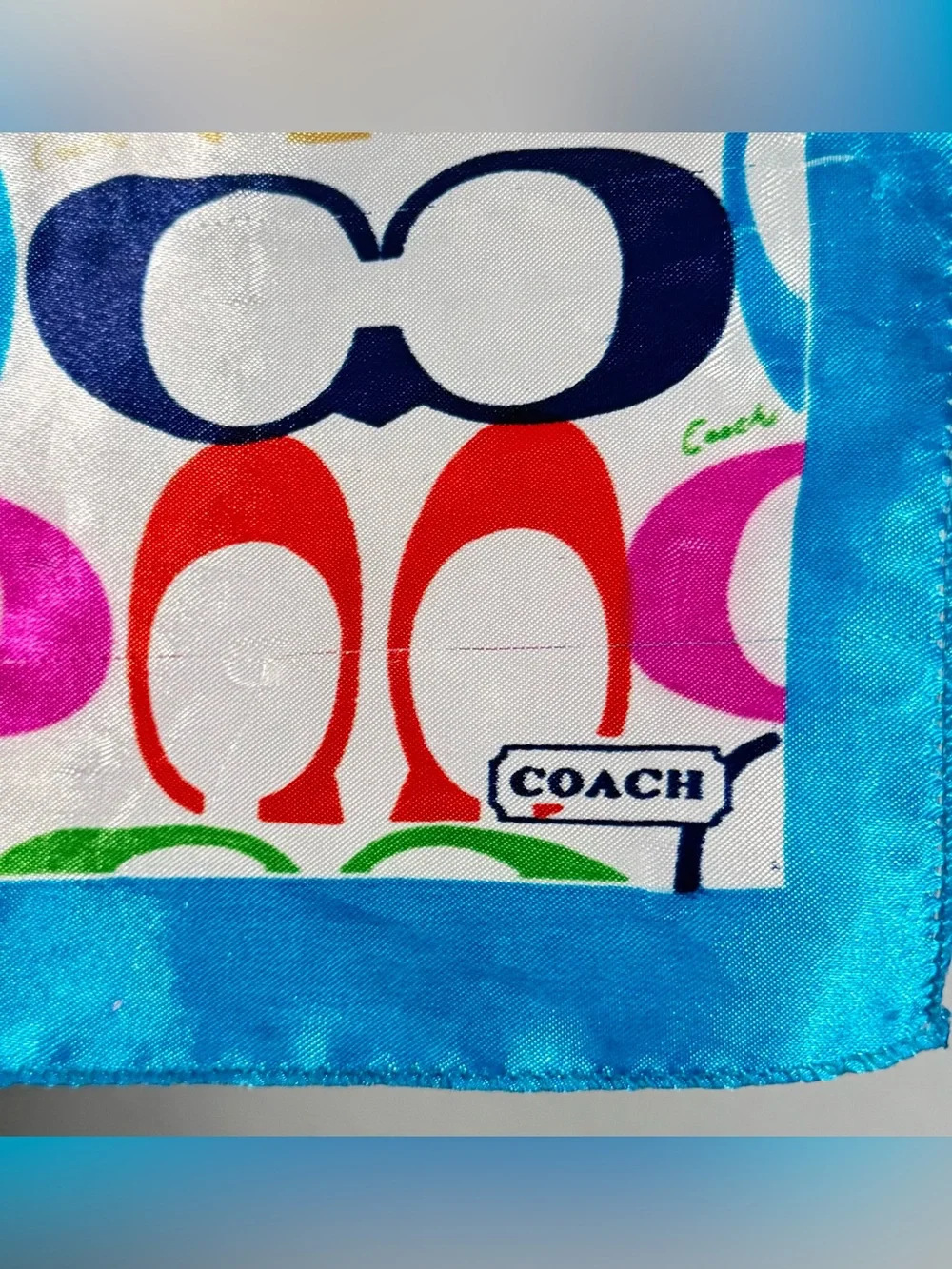 Coach Multicolor Signature Pattern Silk Scarf Square 20” x 20”